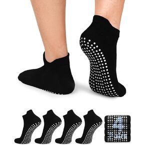 FuelMeFoot 4 Pairs Non Slip Grip Socks for Men Anti-Skid Gripper Socks Ankle Grippy Socks for Hospital, Pilates, Yoga Workout