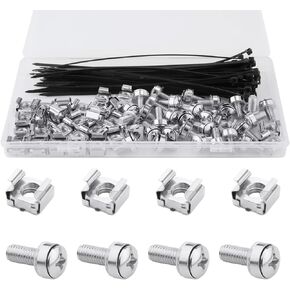 30pcs M6x20 Rack Mount Cage Nuts & Screws, with 50pcs Zip Ties Stainless Steel Mounting Screws and Square Nuts Accessories for Server Rack Cabinet Router Shelves (Silver)