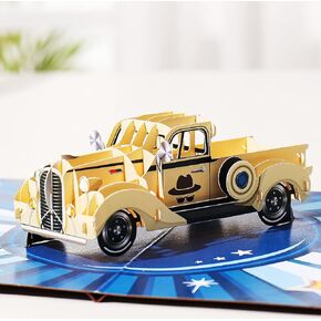 Liif Classic Car Fathers Day Card, 3D Happy Fathers Day Pop Up Card, Funny Birthday Card For Dad, Men, Husband, Chef, Him, Grandfather | With Message Note & Envelop (Classic Car)