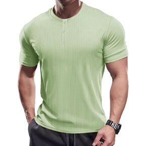 Muscle Cmdr Men's Slim Fit Henley Shirt Long&Short Business Sleeve Casual 3 Metal Buton Placket Casual Stylish T-Shirt