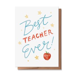 Wunderkid Best Teacher Ever Card, Thank You Teacher Appreciation Card (1 Single Card, Blank inside)