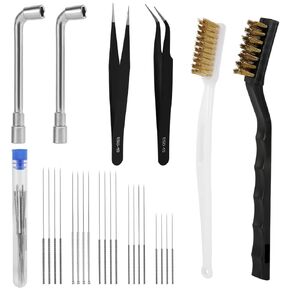 26pcs 3D Printer Nozzle Cleaning Kit, Including 20 Nozzle Cleaning Pins/Needles 2 Wire Brushes 2 L-Shaped Wrenches 2 Tweezers with Storage Box for Prusa 3D Printer Maintenance Accessories