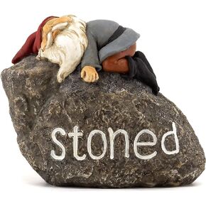Top Collection Stoned Gnome - Hand Painted Gnome Lying Sleeping on Stone Sculpture - 3.75-Inch Adorable Funny Fantasy Collectible Figurine