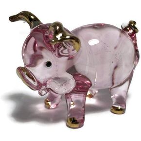 Tiny 1⅝" Long Pink Gold Standing Pig Figurine - Miniature Hand Blown Painted Glass Pigs Piglet Swine Hog Farm Animals Small Crystal Decorative Collectible Figurines Décor Gifts
