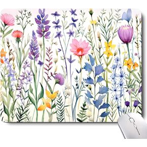 Beautiful Floral Plants Mouse Pad,Purple Flowers Mouse Pads for Desk,Soft Cute Computer Mouse Mat Washable Mousepad Computer Mouse Pads for Women,Square Waterproof Non-Slip Rubber Base MousePads