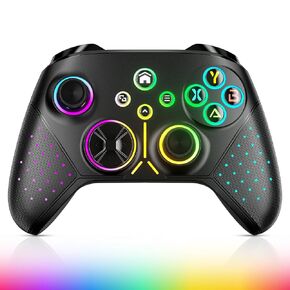 LED Wireless Controller for PC, Custom PC Gamepad Light Up Gaming Controller for PC Windows Steam, Android, iOS Upgraded joystick Supports Turbo, Programming Function (Black)