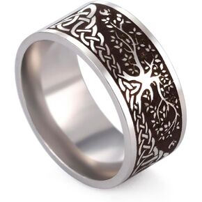 Tree of Life Ring for Men Odin's Raven Celtic Knot Viking Rings for Men Women Boys Stainless Steel Vintage Amulet Jewelry Size 7-13