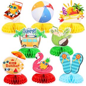 8pcs Summer Party Decorations Honeycomb Centerpiece, Hello Summer Beach Theme Party Decor Pool Party Decorations Summer Party Decorations for Table Decoration