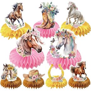 Horse Birthday Decorations for Girls - Refavor 9PCS Horse Party Table Decorations Chic Horse Honeycomb Centerpiece Decorations Western Cowgirl Party Decor Girls Horse Baby Shower Decorations