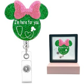 Cute Nurse Badge Reel Funny Mouse Head Name Tag ID Clip Retractable Holder for Doctor Medical Assistant Nursing Student NP CNA RN ER Hospital Work Essentials,Nurse Gift,Purple-Color