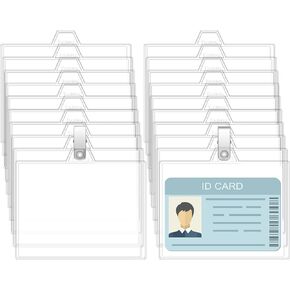 Name Badge Holders with Clip - Fushing 100PCS Clear Plastic ID Badge Holders with Badge Clips for 3 x 4 Inch Name Badge Inserts