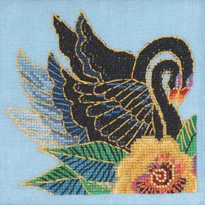 Mill Hill Black Swans Beaded Counted Cross Stitch Kit 2023 Laurel Burch Birds Collection LB302311 Multi, 5 x 5 inches