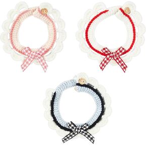 FINGERINSPIRE 3PCS Knitted Cat Collars with Buckles & Bows - Handmade Rose & Blue Wool Collars for Cats & Kittens