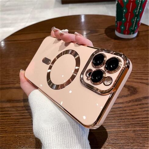 حافظة OOK Magnatic لهاتف iPhone 15 Pro Max [متوافقة مع MagSafe] حافظة كاملة لعدسة الكاميرا بحافة مطلية بالكهرباء الذهبية حافظة هاتف واقية مقاومة للصدمات من مادة TPU للنساء والرجال 6.7 بوصة - أسود in Kuwait