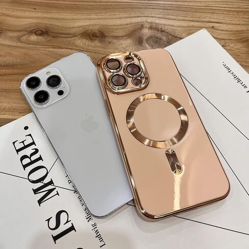 حافظة OOK Magnatic لهاتف iPhone 15 Pro Max [متوافقة مع MagSafe] حافظة كاملة لعدسة الكاميرا بحافة مطلية بالكهرباء الذهبية حافظة هاتف واقية مقاومة للصدمات من مادة TPU للنساء والرجال 6.7 بوصة - أسود in Kuwait
