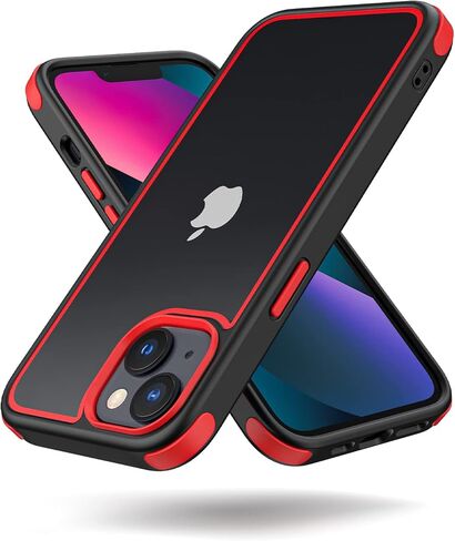 Crystal Clear Case for iPhone 14 & iPhone 13, with Multicolor Protective Shockproof Bumpers [Not Yellowing] Slim Hard PC Back Cover for Men Women (Black) in Saudi Arabia