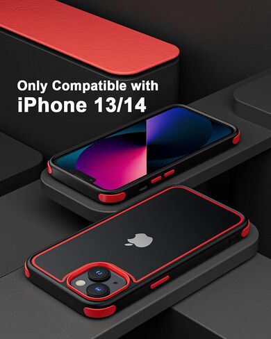 Crystal Clear Case for iPhone 14 & iPhone 13, with Multicolor Protective Shockproof Bumpers [Not Yellowing] Slim Hard PC Back Cover for Men Women (Black) in Saudi Arabia
