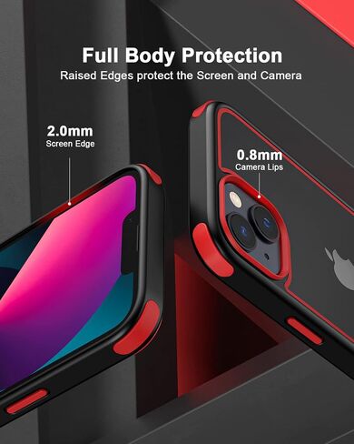 Crystal Clear Case for iPhone 14 & iPhone 13, with Multicolor Protective Shockproof Bumpers [Not Yellowing] Slim Hard PC Back Cover for Men Women (Black) in Saudi Arabia