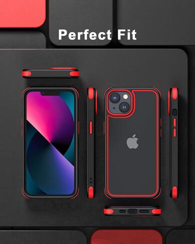 Crystal Clear Case for iPhone 14 & iPhone 13, with Multicolor Protective Shockproof Bumpers [Not Yellowing] Slim Hard PC Back Cover for Men Women (Black) in Saudi Arabia