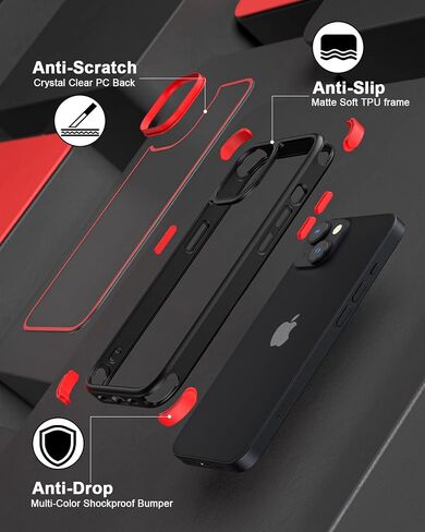 Crystal Clear Case for iPhone 14 & iPhone 13, with Multicolor Protective Shockproof Bumpers [Not Yellowing] Slim Hard PC Back Cover for Men Women (Black) in Saudi Arabia
