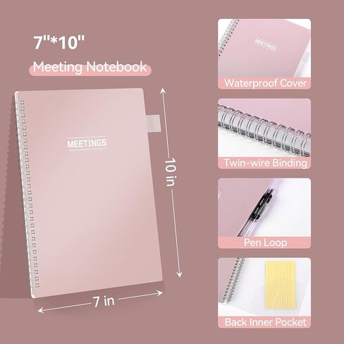 دفتر ملاحظات الاجتماع للعمل، دفتر ملاحظات الاجتماع مع عناصر العمل، جدول أعمال لمكتب النساء والرجال، والأعمال التجارية، وتدوين ملاحظات المشروعات، 7 * 10 بوصة، أرجواني in Kuwait