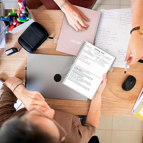 دفتر ملاحظات الاجتماع للعمل، دفتر ملاحظات الاجتماع مع عناصر العمل، جدول أعمال لمكتب النساء والرجال، والأعمال التجارية، وتدوين ملاحظات المشروعات، 7 * 10 بوصة، أرجواني in Kuwait