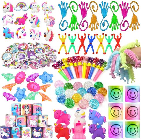 Unicorn Party Favors Unicorn Figures Goodie Rainbow Elastic Ball Bracelets Stickers Gifts Pinata Filler Bulk Toys for Unicorn Party Girl Kid Birthday Party Stuffers Supplies (Style 01) in Saudi Arabia
