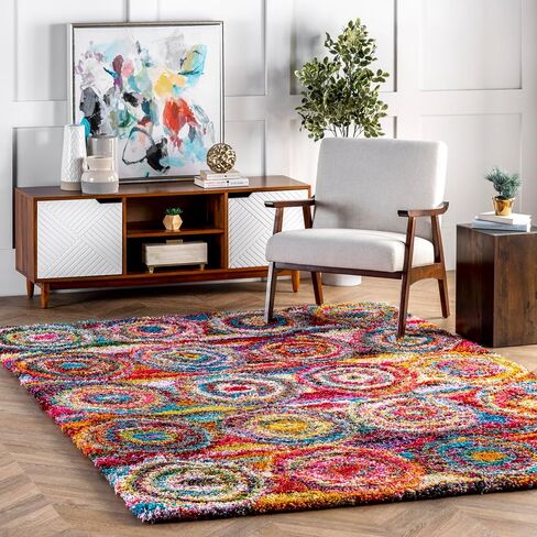 سجادة منطقة NuLOOM Kindra بوهيمية ذات دوائر أشعث، 3x5، متعددة in Saudi Arabia