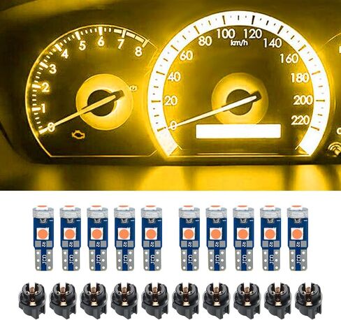 مصابيح LED فائقة السطوع للسيارة، ضوء مؤشر LED عالي السطوع، مصابيح LED T5 للوحة قيادة السيارة، مصابيح LED عالية الإضاءة 3030-3SMD للوحة أجهزة لوحة القيادة (وردي أرجواني-10 قطع) in Saudi Arabia