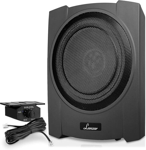 Lanzar SBA10A 10 900 وات قوة الذروة مدمجة منخفضة الحجم ونحيفة ونشط للتحكم في تعزيز الجهير المضخم تحت المقعد ومضخم صوت للسيارة مع مجموعة تركيب أسلاك كاملة مقاس 8 in Kuwait