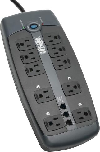 Tripp Lite TLP1008TEL، قطاع طاقة مزود بـ 10 منافذ للحماية من زيادة التيار، سلك بطول 8 أقدام، حماية Tel/DSL، RJ11، ودولار تأمين بقيمة 150,000 دولار فضي in Saudi Arabia