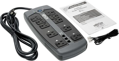 Tripp Lite TLP1008TEL، قطاع طاقة مزود بـ 10 منافذ للحماية من زيادة التيار، سلك بطول 8 أقدام، حماية Tel/DSL، RJ11، ودولار تأمين بقيمة 150,000 دولار فضي in Saudi Arabia