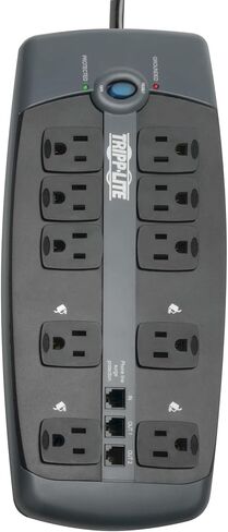 Tripp Lite TLP1008TEL، قطاع طاقة مزود بـ 10 منافذ للحماية من زيادة التيار، سلك بطول 8 أقدام، حماية Tel/DSL، RJ11، ودولار تأمين بقيمة 150,000 دولار فضي in Saudi Arabia