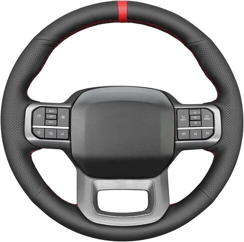 MEWANT DIY Hand Stitch Black Alcantara Steering Wheel Cover for Ford F150 Lightning F350 F450 Expedition 2022-2024 in Kuwait