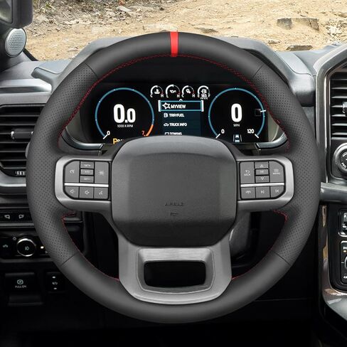 MEWANT DIY Hand Stitch Black Alcantara Steering Wheel Cover for Ford F150 Lightning F350 F450 Expedition 2022-2024 in Kuwait