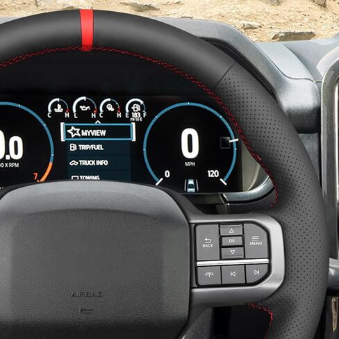 MEWANT DIY Hand Stitch Black Alcantara Steering Wheel Cover for Ford F150 Lightning F350 F450 Expedition 2022-2024 in Kuwait