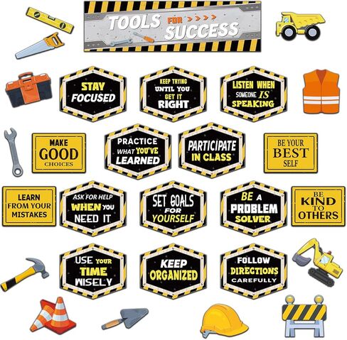76 Pcs Construction Bulletin Board Set Classroom Decor Tools for Success Bulletin Board Set with Const Tools Cutouts Construction Positive Saying Accent for School Teacher Wall Decor in Saudi Arabia