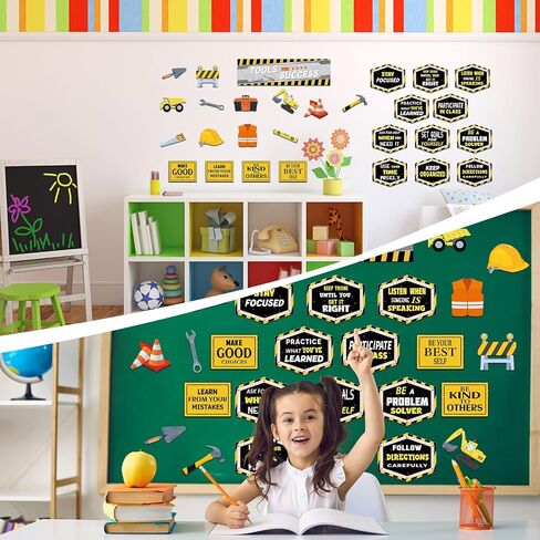 76 Pcs Construction Bulletin Board Set Classroom Decor Tools for Success Bulletin Board Set with Const Tools Cutouts Construction Positive Saying Accent for School Teacher Wall Decor in Saudi Arabia