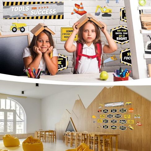 76 Pcs Construction Bulletin Board Set Classroom Decor Tools for Success Bulletin Board Set with Const Tools Cutouts Construction Positive Saying Accent for School Teacher Wall Decor in Saudi Arabia