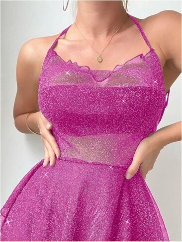 Verdusa Women's Glitter Mesh Swimsuit Cover Up Crisscross Backless Layered Beach Dress in Saudi Arabia