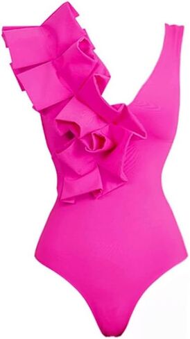 Women's One Piece Swimsuit Ruffle Deep V Neck Floral Print Bathing Suits Self Tie Monokini Padded Swimwear Beachwear in Saudi Arabia