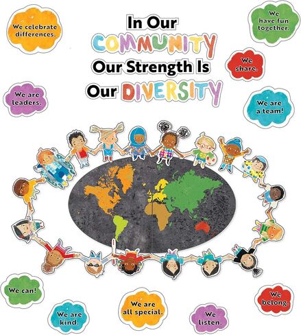 Carson Dellosa Our Strength is Our Diversity Bulletin Board Set—Colorful 5-Piece Banner with Map, Hearts, and Children Cutouts, Classroom or Homeschool Décor (22 pc) in Saudi Arabia