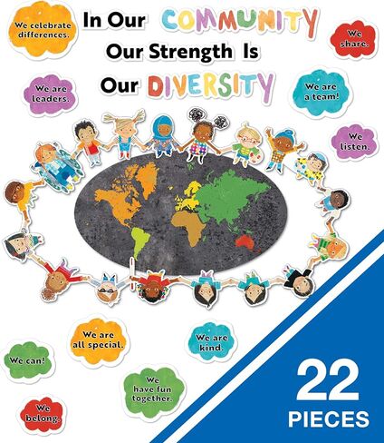 Carson Dellosa Our Strength is Our Diversity Bulletin Board Set—Colorful 5-Piece Banner with Map, Hearts, and Children Cutouts, Classroom or Homeschool Décor (22 pc) in Saudi Arabia