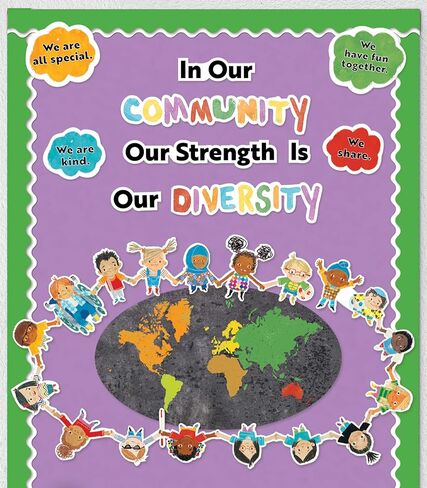 Carson Dellosa Our Strength is Our Diversity Bulletin Board Set—Colorful 5-Piece Banner with Map, Hearts, and Children Cutouts, Classroom or Homeschool Décor (22 pc) in Saudi Arabia