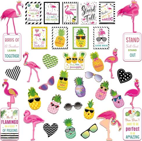45 Pieces Stylish Tropical Classroom Bulletin Board Decorations Simply Summers Hawaiian Themed Motivational Bulletin Board Pineapple Flamingo Inspirational Quotes Posters Cutout in Saudi Arabia