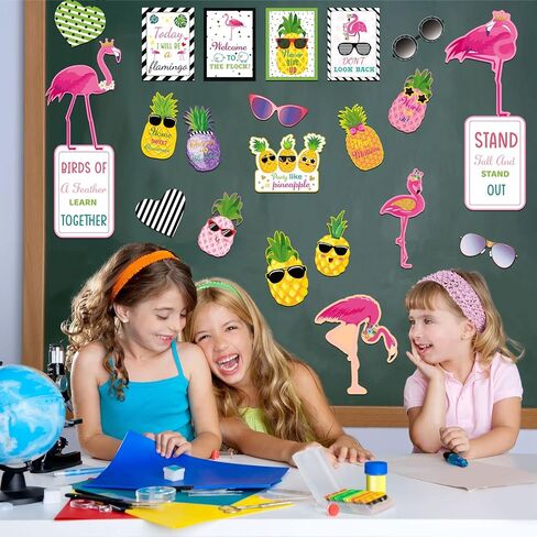 45 Pieces Stylish Tropical Classroom Bulletin Board Decorations Simply Summers Hawaiian Themed Motivational Bulletin Board Pineapple Flamingo Inspirational Quotes Posters Cutout in Saudi Arabia