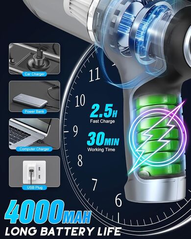 Handheld Vacuum Cleaner, 15000Pa Car Vacuum Cleaner Lightweight Cordless Mini Vacuum 4 in 1 Versatile Rechargeable Portable Vacuum, Wireless Vacuum Cleaner for Car, Home and Pet Hair Cleaning in Saudi Arabia