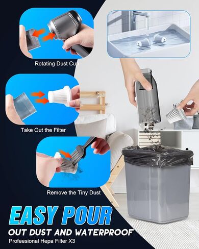 Handheld Vacuum Cleaner, 15000Pa Car Vacuum Cleaner Lightweight Cordless Mini Vacuum 4 in 1 Versatile Rechargeable Portable Vacuum, Wireless Vacuum Cleaner for Car, Home and Pet Hair Cleaning in Saudi Arabia