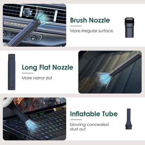 مكنسة كهربائية للسيارة من مينثوز 17000 باسكال - 120 وات مكنسة كهربائية محمولة لاسلكية مع ضوء LED/SOS، مكنسة كهربائية محمولة للسيارة/المنزل/المكتب/شعر الحيوانات الأليفة in Kuwait