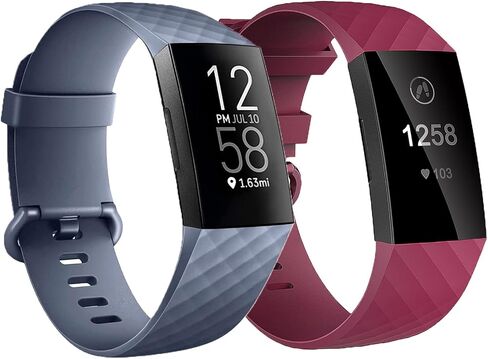 2 Pack Band Compatible with Fitbit Charge 4 /Charge 3/ Charge 3 SE Bands for Women, Silicone Diamond Pattern Watch Strap Replacement Wristbands Accessories for Charge 4 Smartwatch in Saudi Arabia